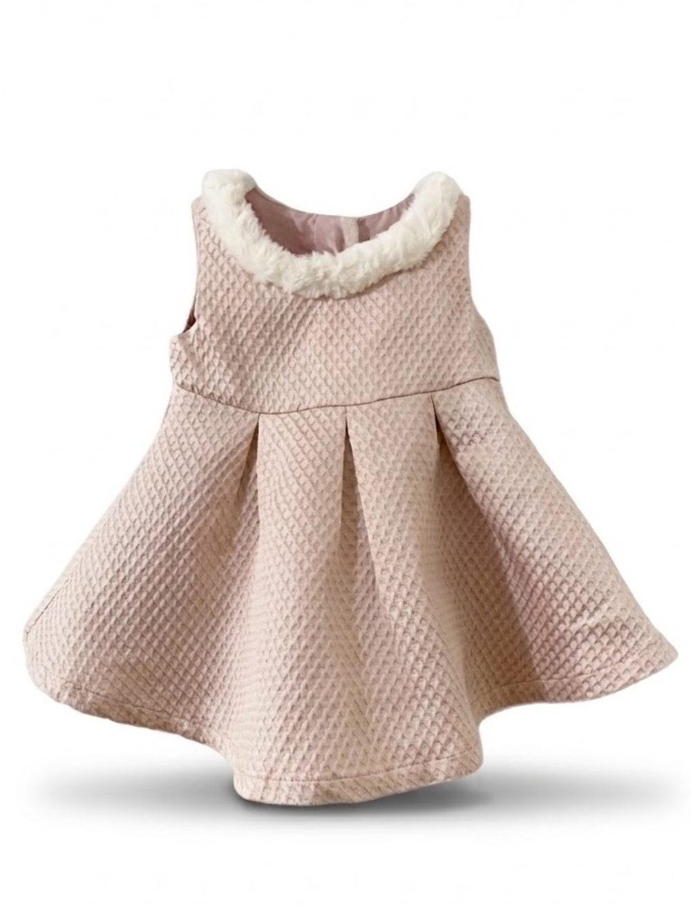 The Children’s Place Girls Blush Metallic Party Dress Faux Fur Collar 3-6 Months
